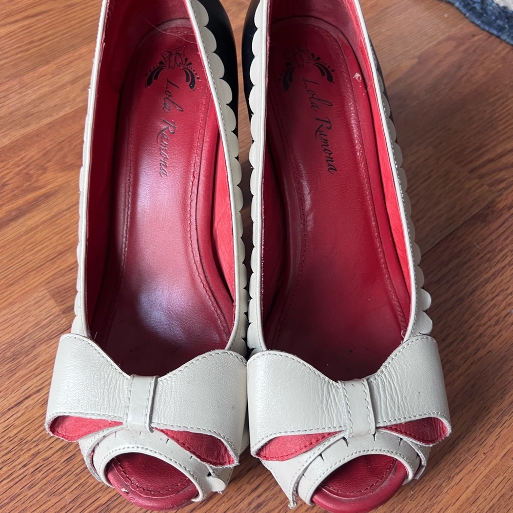 Lola Ramona Cream and Red Peep Toe Heels